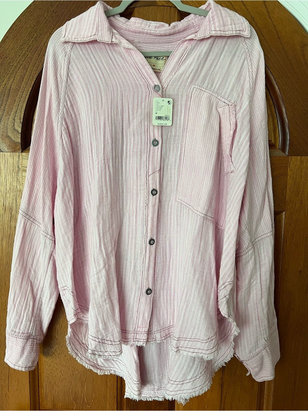 Free People We The Free Indigo Skies Shirt Size Medium Pink NWT - RT $148